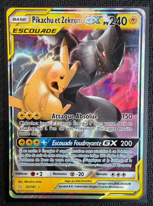 Carte Pokémon Pikachu et Zekrom GX 33/181 FR